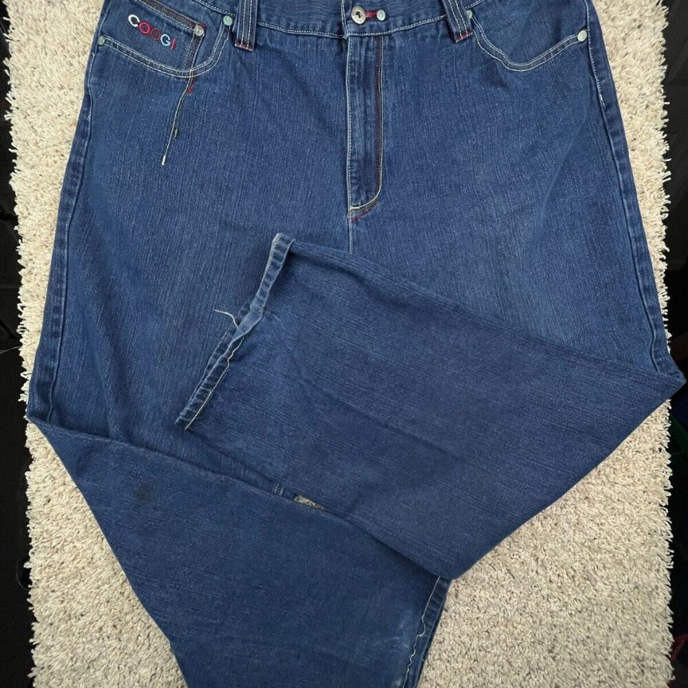 Coogi Mens 42x33 Blue Denim Pants Jeans 100% Cotton Red Green Design Pockets - Picture 7 of 14